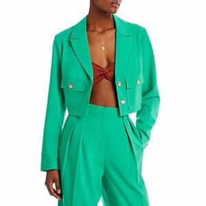 NWT Bloomingdale's Aqua Linen Vibrant Green Women's Cropped Boxy Blazer XL